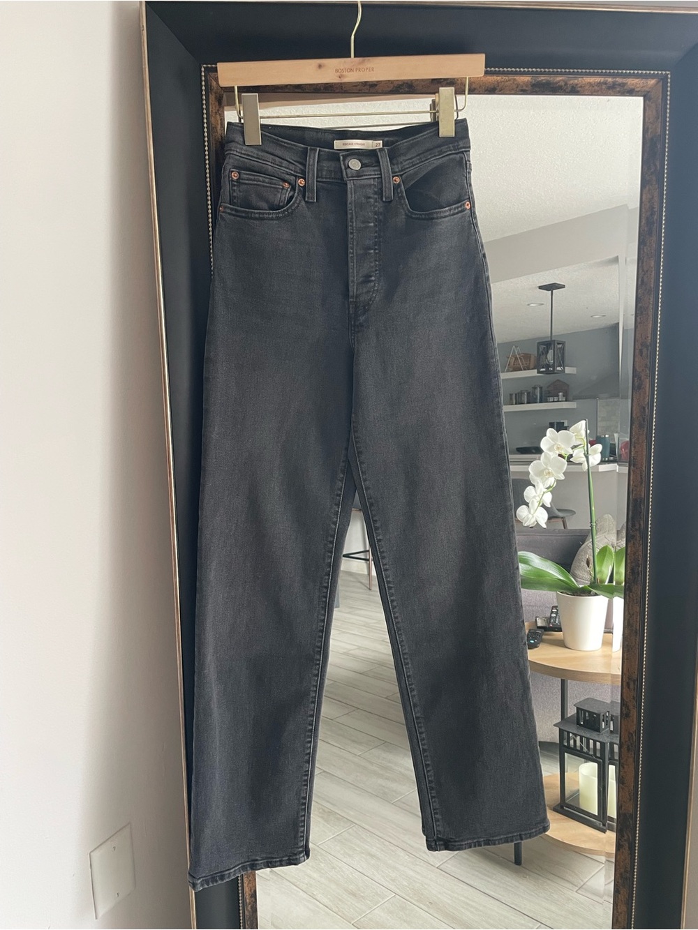 Levi's Ribcage Straight Leg Jeans - Charcoal Black - Picture 2 of 5